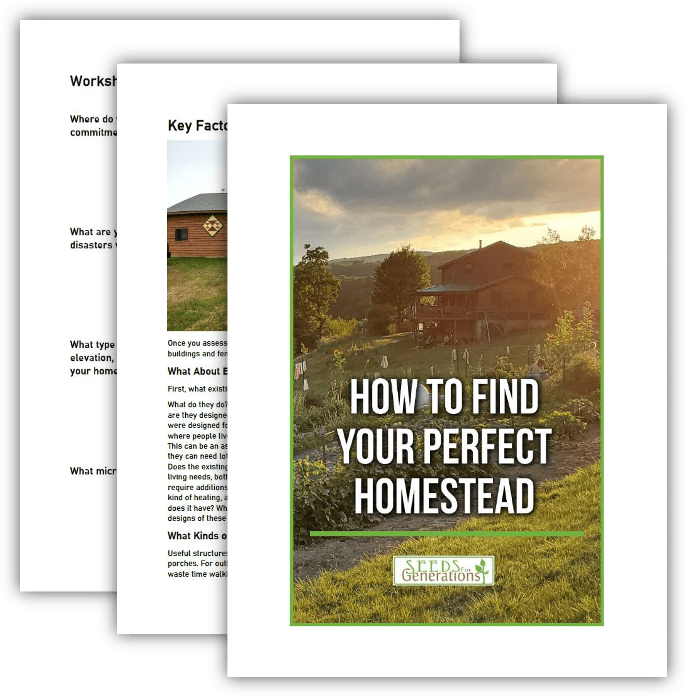 Perfect Homestead Guide cover and interior pages. 
