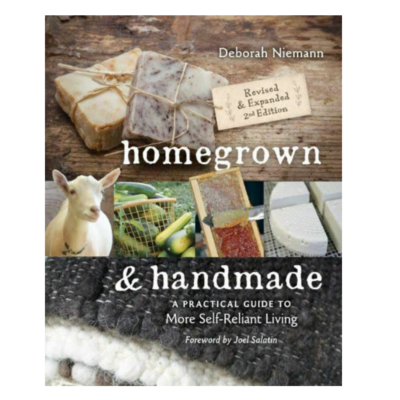 Homegrown and Handmade front cover illustrated with photographs of soap, goats, cheese, and other homemade items.