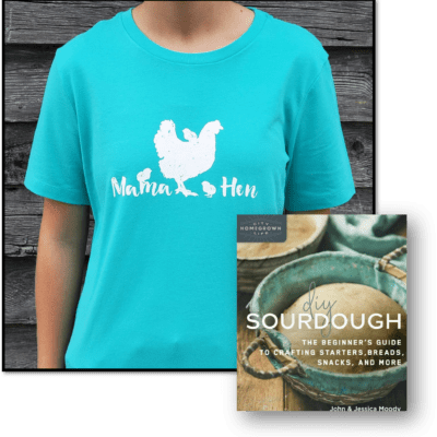 DIY Sourdough book with teal colored Mama Hen book.