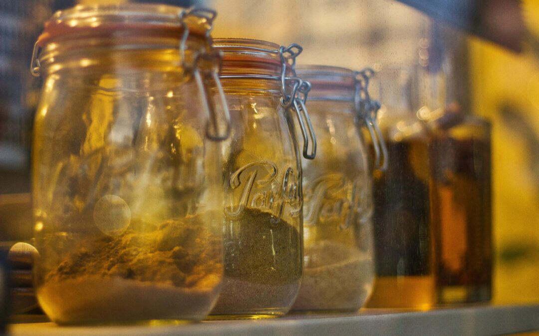 Jars filled with various ingredients.