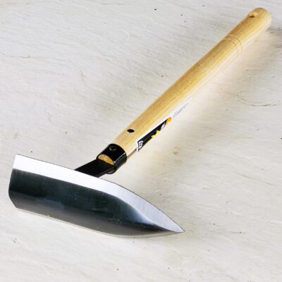 A new Sankaku Hoe with a wooden handle and wide metal blade.