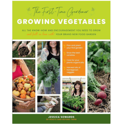 Cover of "The Vegetable Gardening Book by Joe Lamp'l" with photos of vegetables, a woman gardening, and tips on growing vegetables. Author: Joe Lamp'l.